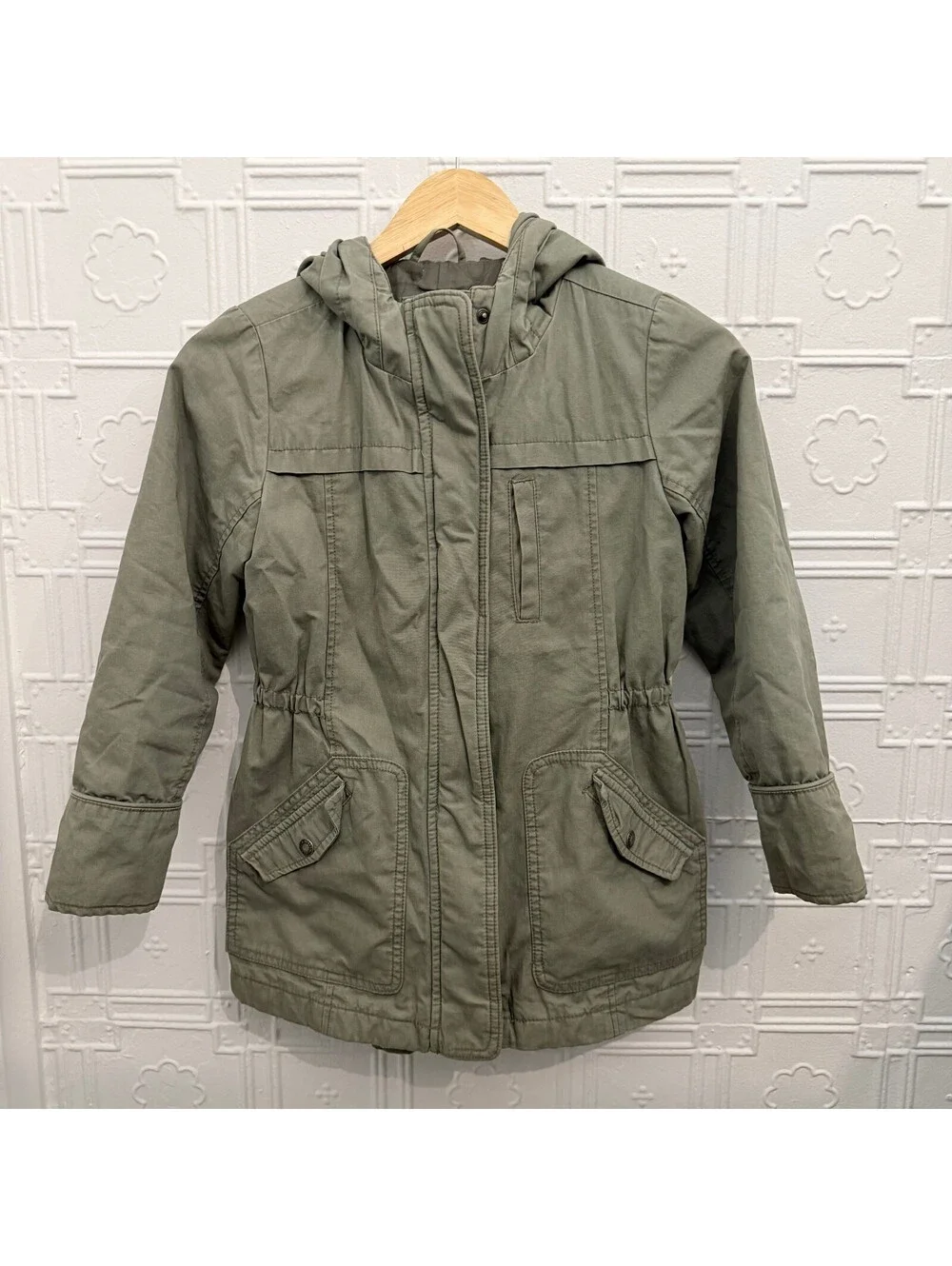Gap Kids Medium Olive Green Hooded Utility Field Jacket Anorak Parka Coats